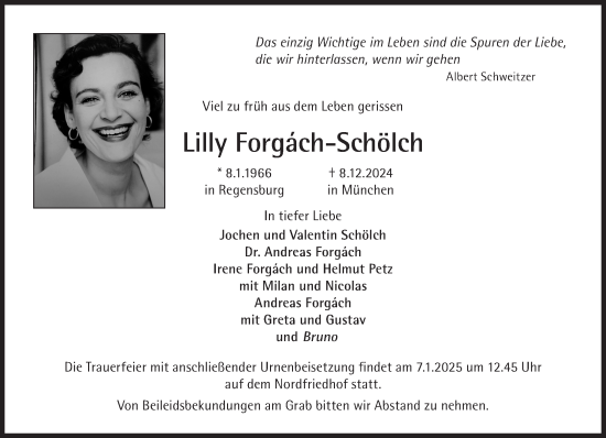 Traueranzeige von Lilly Forgach-Schölch von Süddeutsche Zeitung