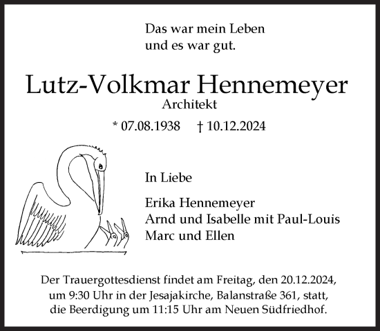 Traueranzeige von Lutz-Volkmar Hennemeyer von Süddeutsche Zeitung