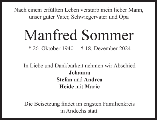 Traueranzeige von Manfred Sommer von Süddeutsche Zeitung