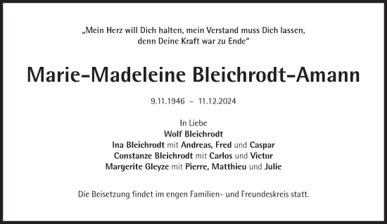 Traueranzeige von Marie-Madeleine Bleichrodt-Amann von Süddeutsche Zeitung