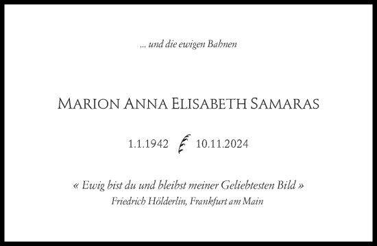 Traueranzeige von Marion Anna Elisabeth Samaras von Süddeutsche Zeitung