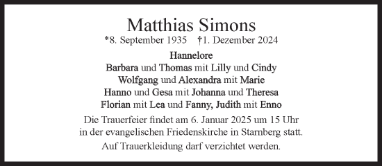 Traueranzeige von Matthias Simons von Süddeutsche Zeitung