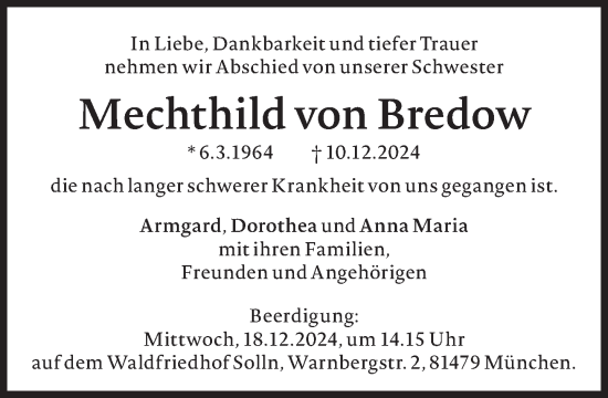 Traueranzeige von Mechthild von Bredow von Süddeutsche Zeitung