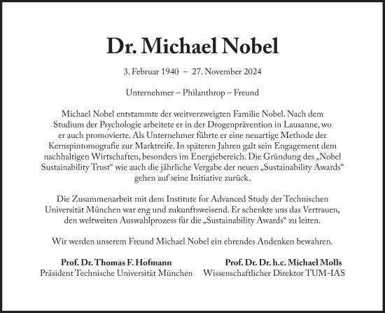 Traueranzeige von Michael Nobel von Süddeutsche Zeitung