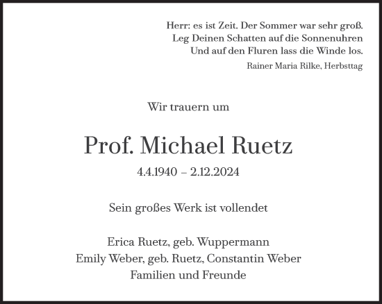 Traueranzeige von Michael Ruetz von Süddeutsche Zeitung