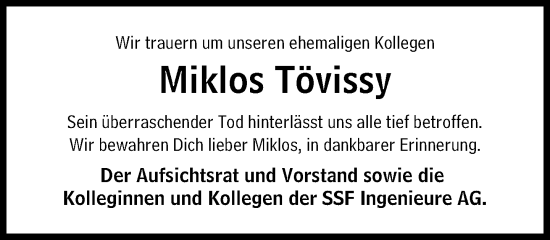 Traueranzeige von Miklos Tövissy von Süddeutsche Zeitung