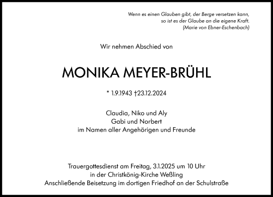 Traueranzeige von Monika Meyer-Brühl von Süddeutsche Zeitung