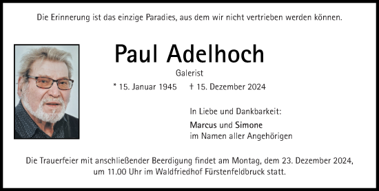 Traueranzeige von Paul Adelhoch von Süddeutsche Zeitung