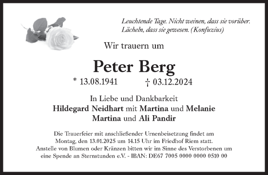 Traueranzeige von Peter Berg von Süddeutsche Zeitung