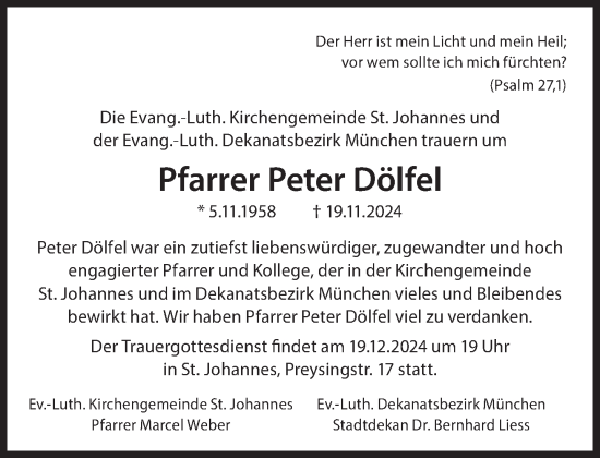 Traueranzeige von Peter Dölfel von Süddeutsche Zeitung