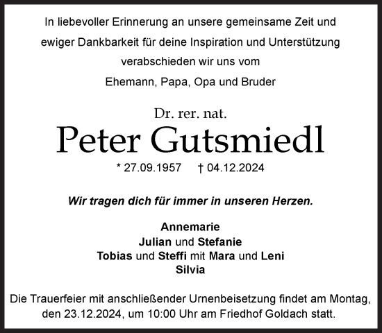 Traueranzeige von Peter Gutsmiedl von Süddeutsche Zeitung