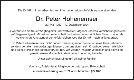 Traueranzeige von Peter Hohenemser von Süddeutsche Zeitung