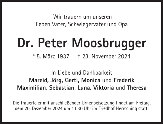 Traueranzeige von Peter Moosbrugger von Süddeutsche Zeitung