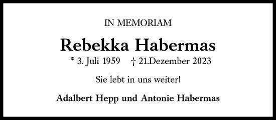 Traueranzeige von Rebekka Habermas von Süddeutsche Zeitung