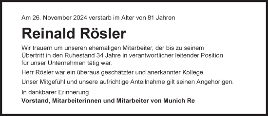 Traueranzeige von Reinald Rösler von Süddeutsche Zeitung