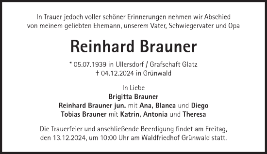 Traueranzeige von Reinhard Brauner von Süddeutsche Zeitung