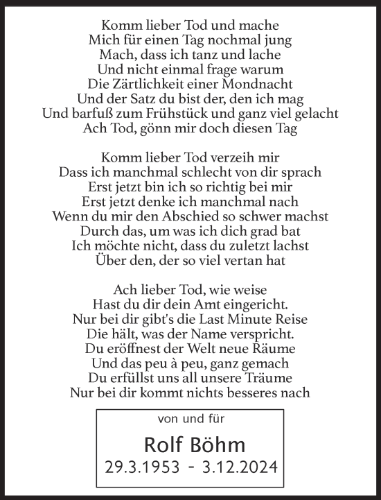 Traueranzeige von Rolf Böhm von Süddeutsche Zeitung