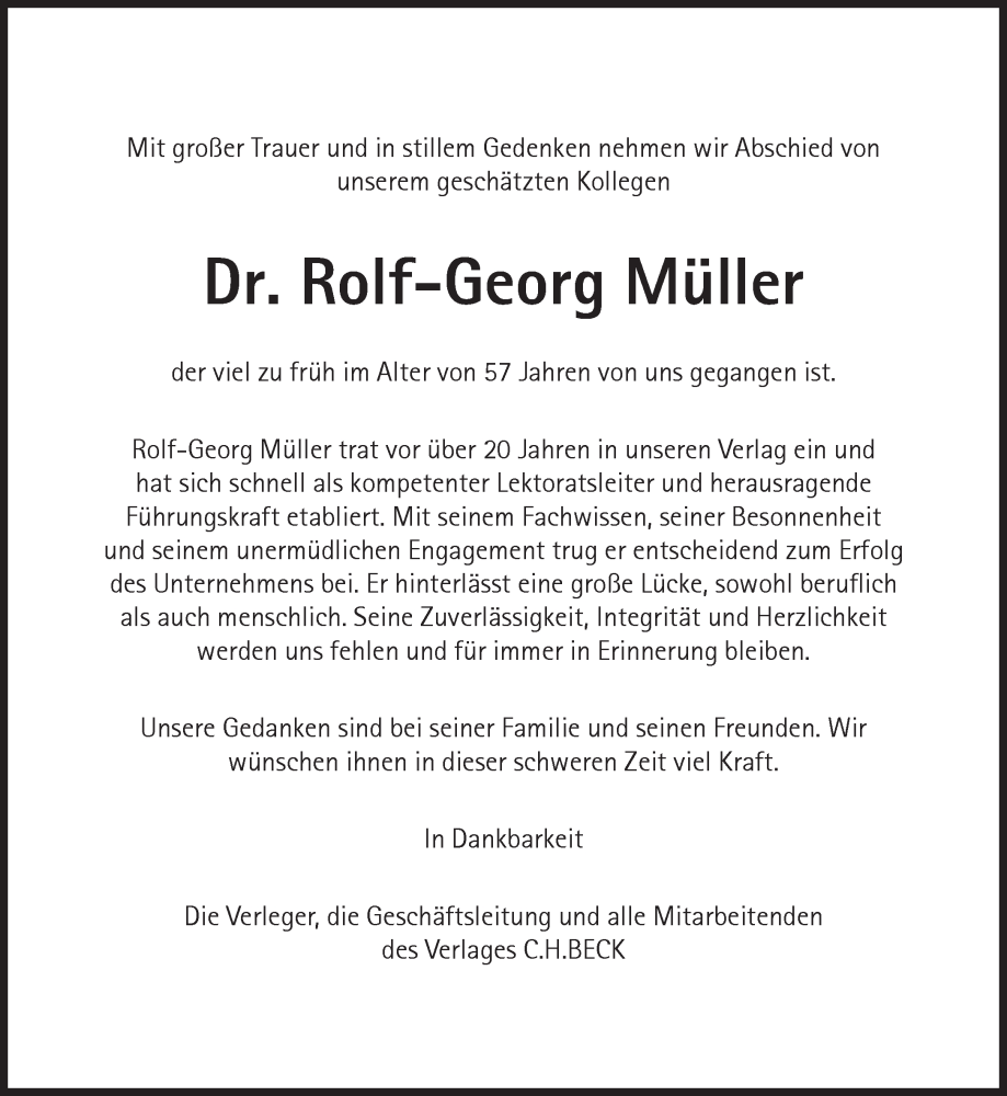  Traueranzeige für Rolf-Georg Müller vom 07.12.2024 aus Süddeutsche Zeitung