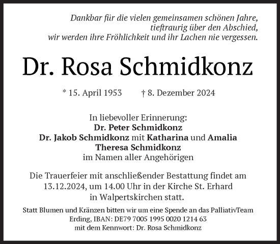 Traueranzeige von Rosa Schmidkonz von Süddeutsche Zeitung