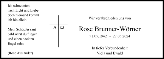 Traueranzeige von Rose Brunner-Wörner von Süddeutsche Zeitung