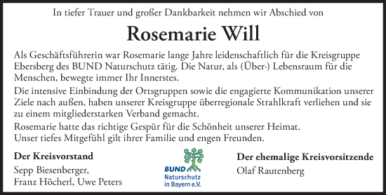 Traueranzeige von Rosemarie Will von Süddeutsche Zeitung