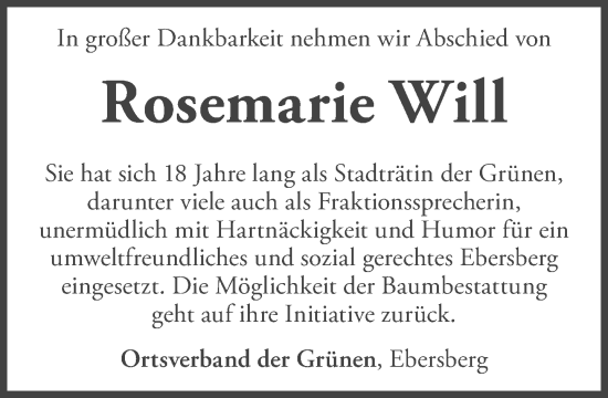 Traueranzeige von Rosemarie Will von Süddeutsche Zeitung