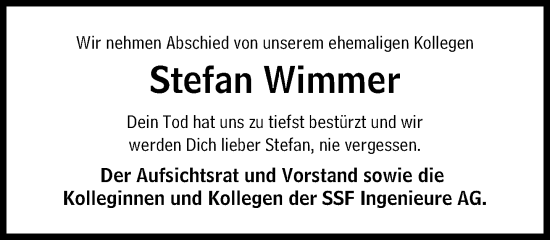 Traueranzeige von Stefan Wimmer von Süddeutsche Zeitung