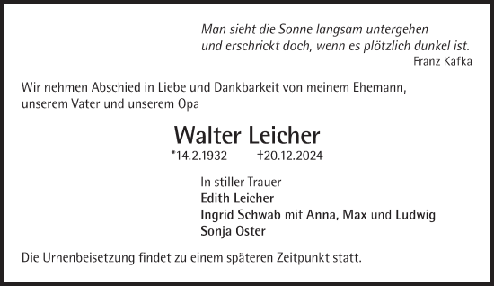 Traueranzeige von Walter Leicher von Süddeutsche Zeitung