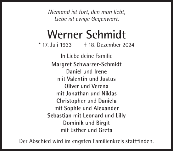 Traueranzeige von Werner Schmidt von Süddeutsche Zeitung