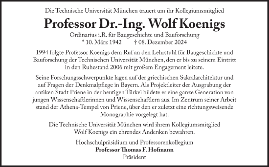 Traueranzeige von Wolf Koenigs von Süddeutsche Zeitung