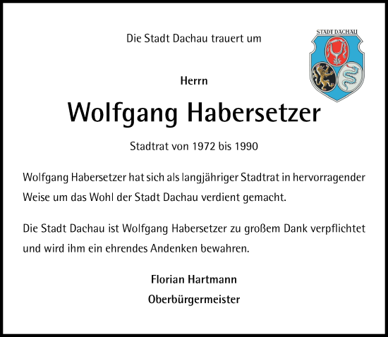 Traueranzeige von Wolfgang Habersetzer von Süddeutsche Zeitung