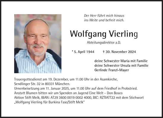 Traueranzeige von Wolfgang Vierling von Süddeutsche Zeitung