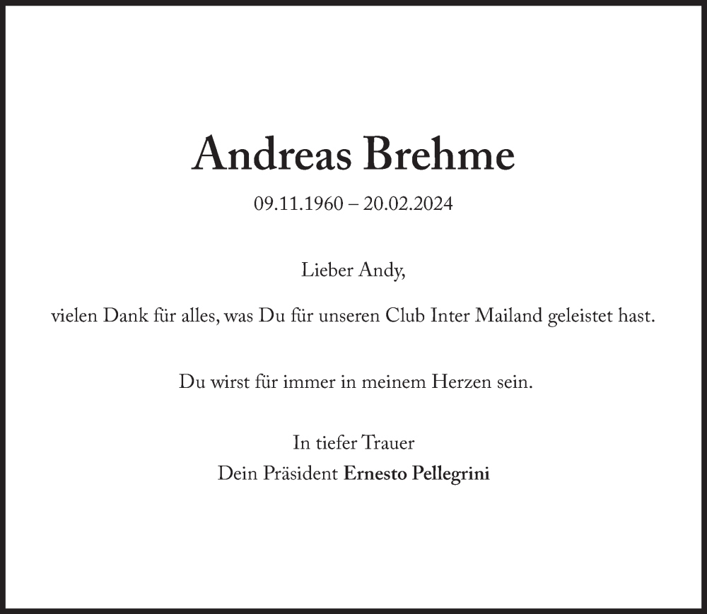  Traueranzeige für Andreas Brehme vom 24.02.2024 aus Süddeutsche Zeitung