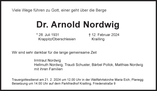 Traueranzeige von Arnold Nordwig von Süddeutsche Zeitung