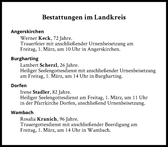 Traueranzeige von Bestattungen vom 01.03.2024 von Süddeutsche Zeitung