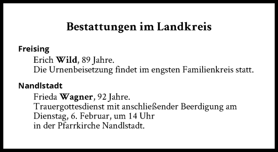 Traueranzeige von Bestattungen vom 06.02.2024 von Süddeutsche Zeitung
