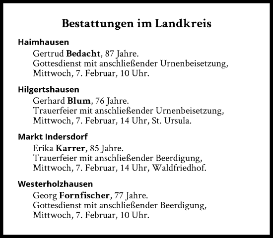 Traueranzeige von Bestattungen vom 07.02.2024 von Süddeutsche Zeitung