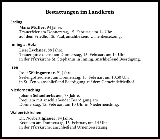 Traueranzeige von Bestattungen vom 15.02.2024 von Süddeutsche Zeitung