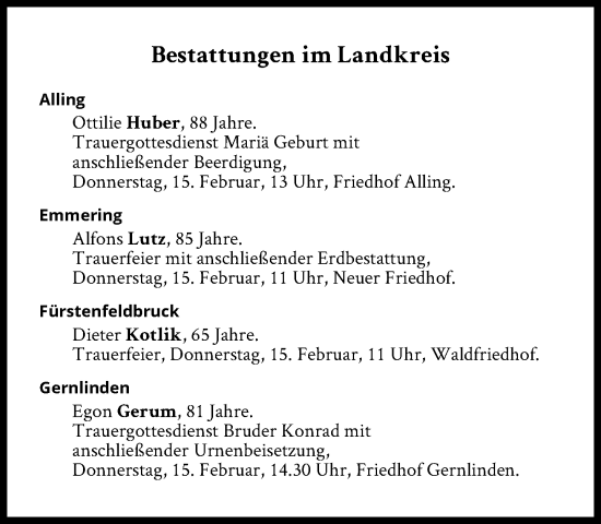 Traueranzeige von Bestattungen vom 15.02.2024 von Süddeutsche Zeitung