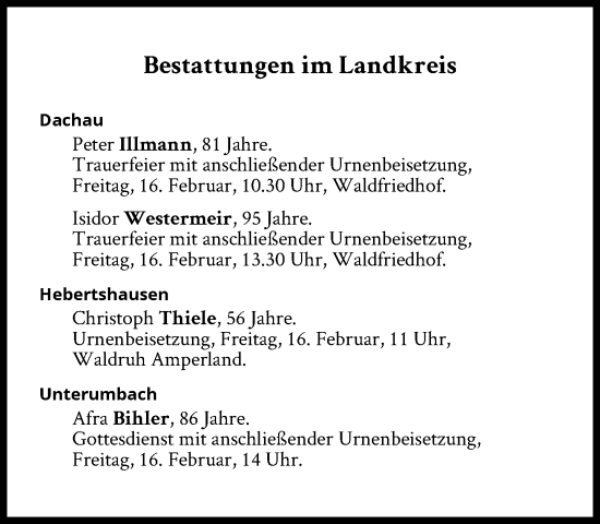 Traueranzeige von Bestattungen vom 16.02.2024 von Süddeutsche Zeitung