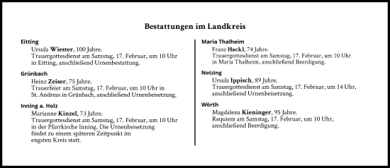 Traueranzeige von Bestattungen vom 17.02.2024 von Süddeutsche Zeitung