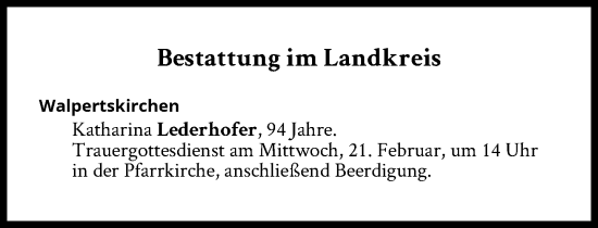 Traueranzeige von Bestattungen vom 21.02.2024 von Süddeutsche Zeitung