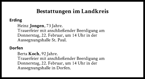 Traueranzeige von Bestattungen vom 22.02.2024 von Süddeutsche Zeitung