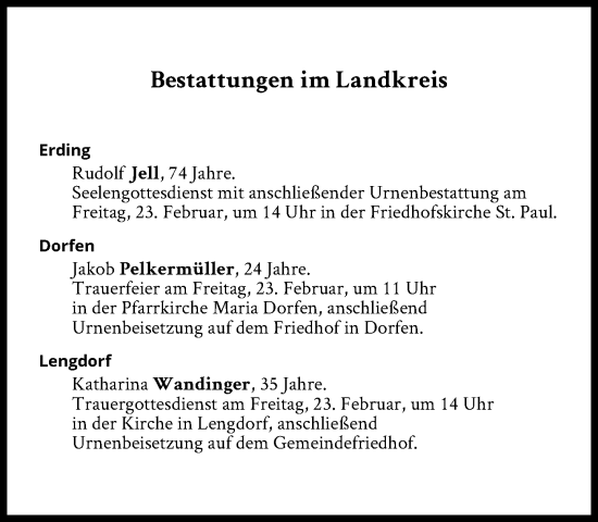 Traueranzeige von Bestattungen vom 23.02.2024 von Süddeutsche Zeitung