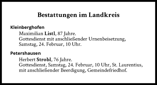Traueranzeige von Bestattungen vom 24.02.2024 von Süddeutsche Zeitung