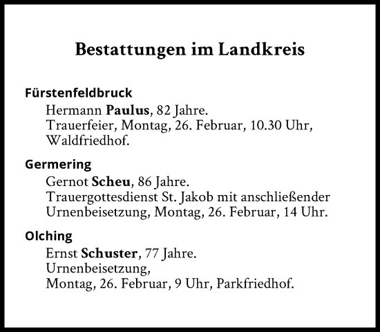 Traueranzeige von Bestattungen vom 26.02.2024 von Süddeutsche Zeitung