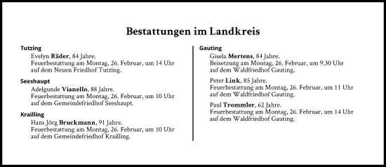 Traueranzeige von Bestattungen vom 26.02.2024 von Süddeutsche Zeitung