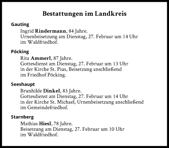 Traueranzeige von Bestattungen vom 27.02.2024 von Süddeutsche Zeitung