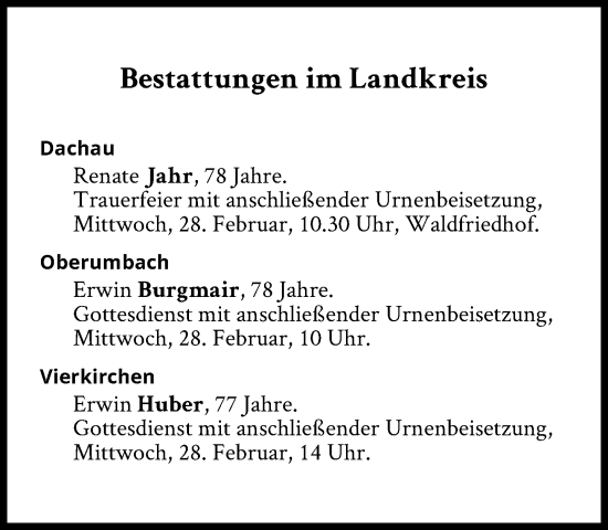 Traueranzeige von Bestattungen vom 28.02.2024 von Süddeutsche Zeitung