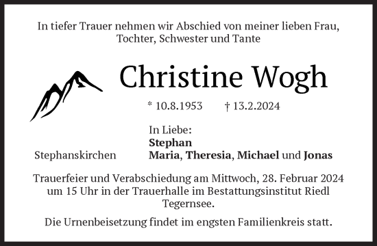 Traueranzeige von Christine Wogh von Süddeutsche Zeitung